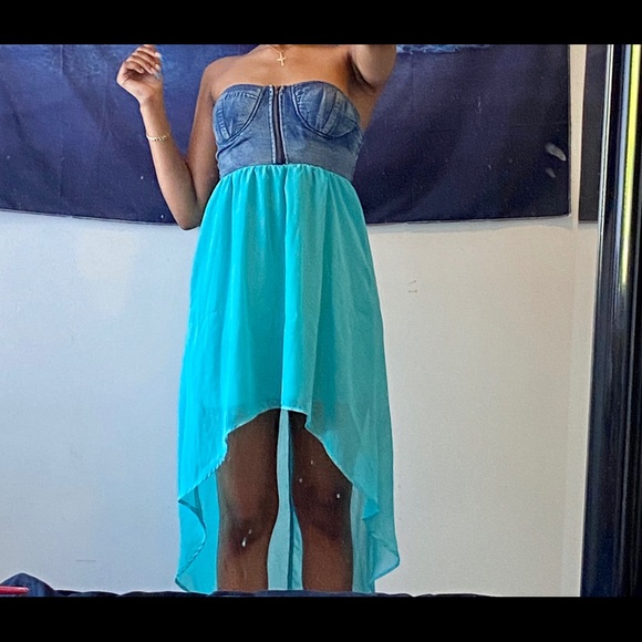 High low blue denim top dress - Picture 2 of 5